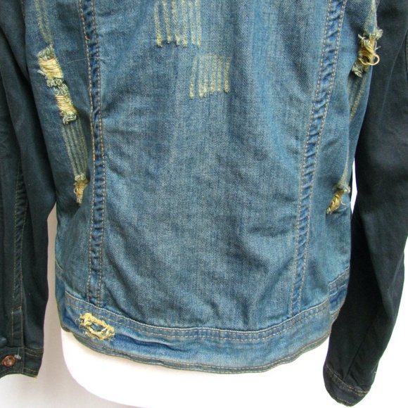 White Crow Denim Jean Jacket Thrashed Distressed Apocalyptic Womens Size Large - Picture 13 of 16